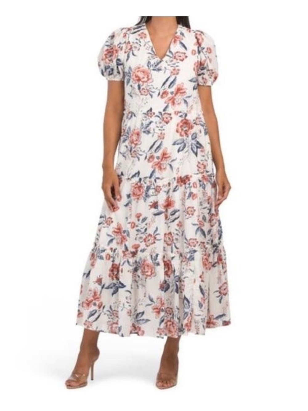 Lucky Brand White Maxi Skirt with Pink and Blue Floral Print